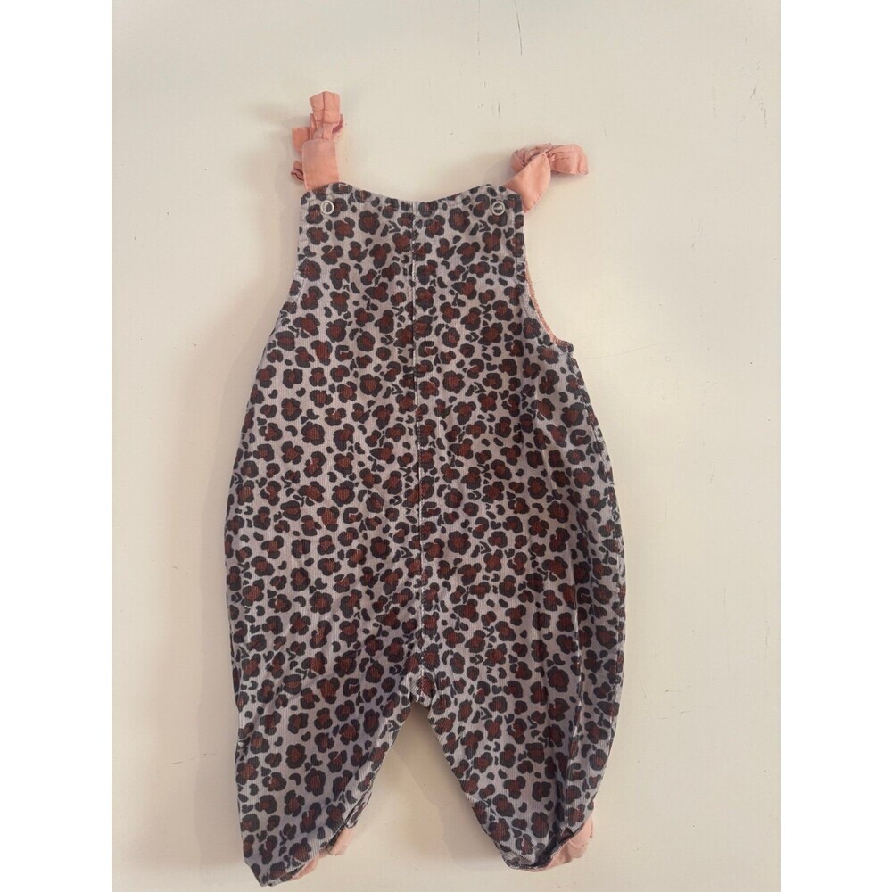 Baby Boden Leopard Print Romper 3-6M | Baby Girl Overalls Jumpsuit Pink Corduroy - Picture 2 of 7